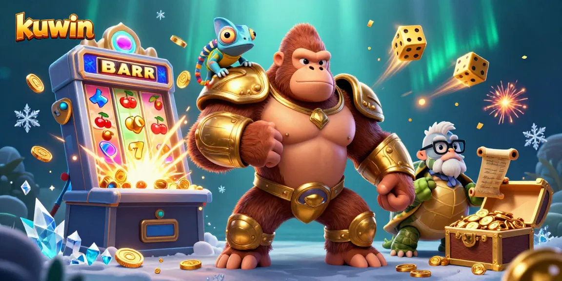 Kuwin's captivating casino illustration showcasing a powerful gorilla in armor with vibrant gaming elements.