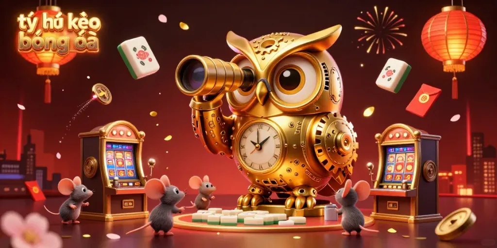 Experience dynamic action with tỷ lệ kèo bóng đá in an enticing casino scene featuring a golden owl and charming mice.