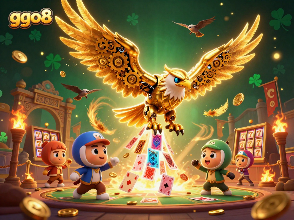 Experience thrilling gameplay at ggo8 with cybernetic eagles in a dynamic casino scene.