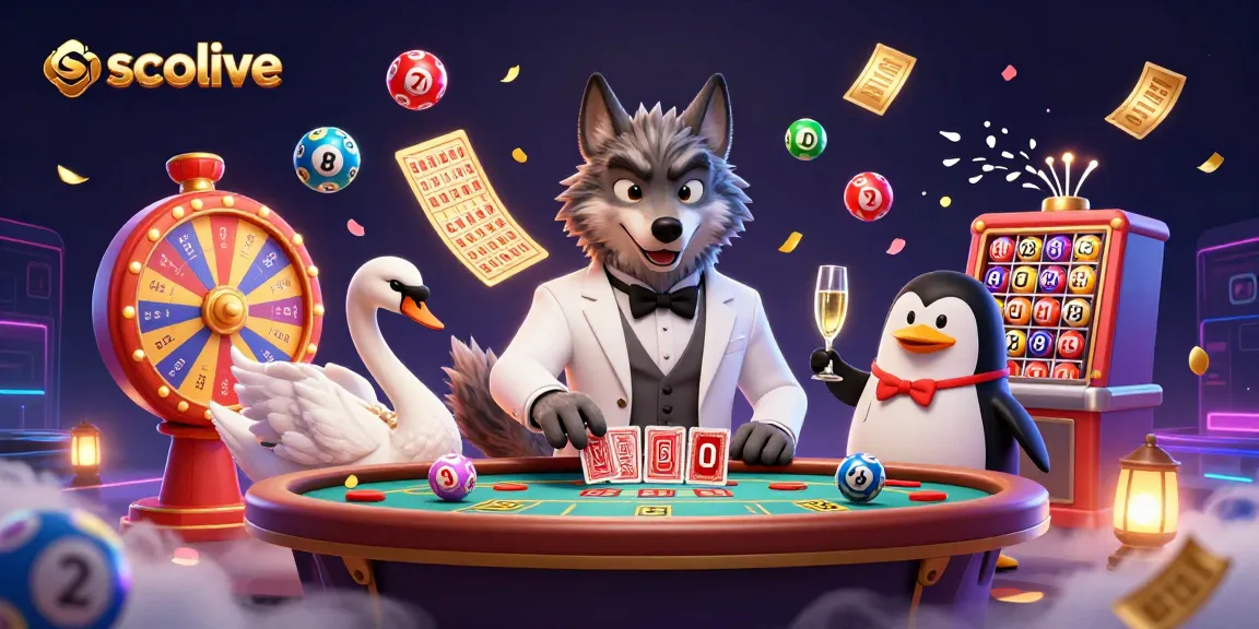 Socolive enhances live streaming with a dynamic baccarat scene featuring a debonair wolf, elegant swan, and sophisticated penguin.