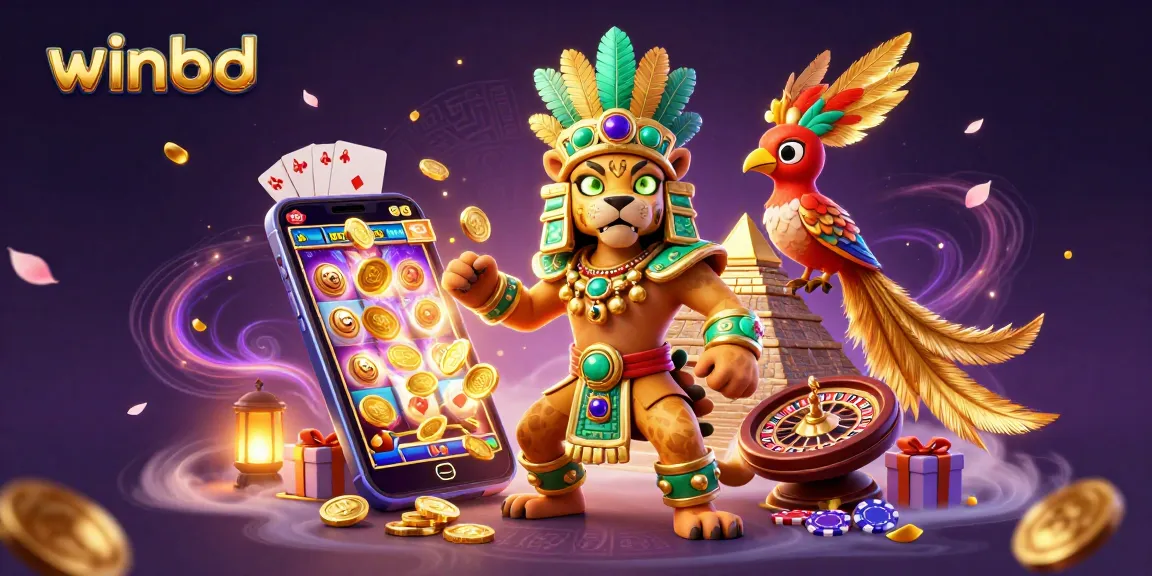 Winbd offers immersive gaming experiences with vivid illustrations of Mayan-inspired characters and interactive casino elements.