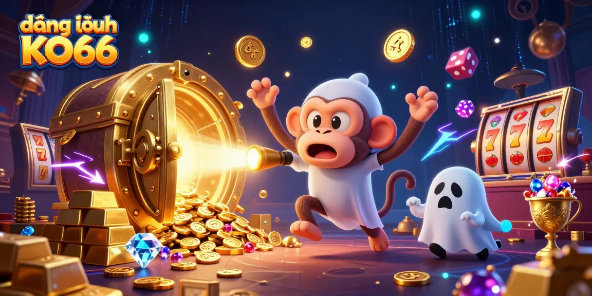 Engage in exciting gameplay with đăng nhập KO66 as a mischievous monkey juggles golden objects in a vibrant casino scene.