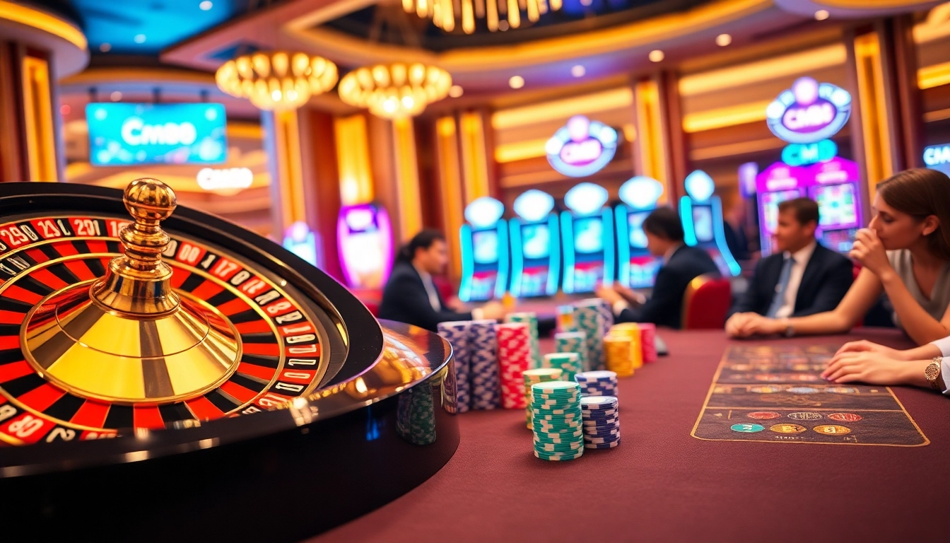 Experience thrilling gambling moments at CM88 with vibrant roulette and colorful poker chips.