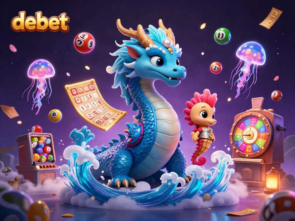 Experience the thrilling world of debet with a stunning 3D illustration featuring a water dragon and vibrant gaming elements.