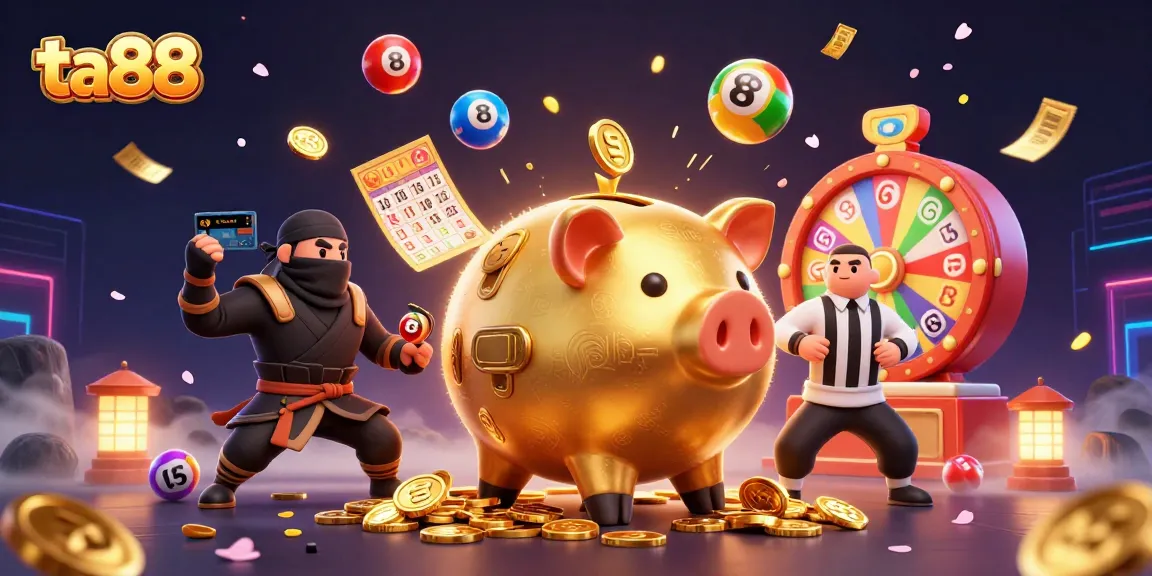 Engage with ta88's lively casino scene featuring a dynamic sumo wrestler amid colorful lottery elements.