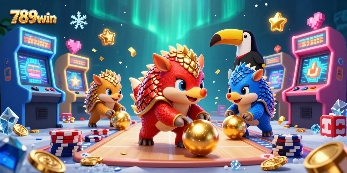 Engage with 789win's exciting gaming experience as cartoon pangolins roll through poker chips.