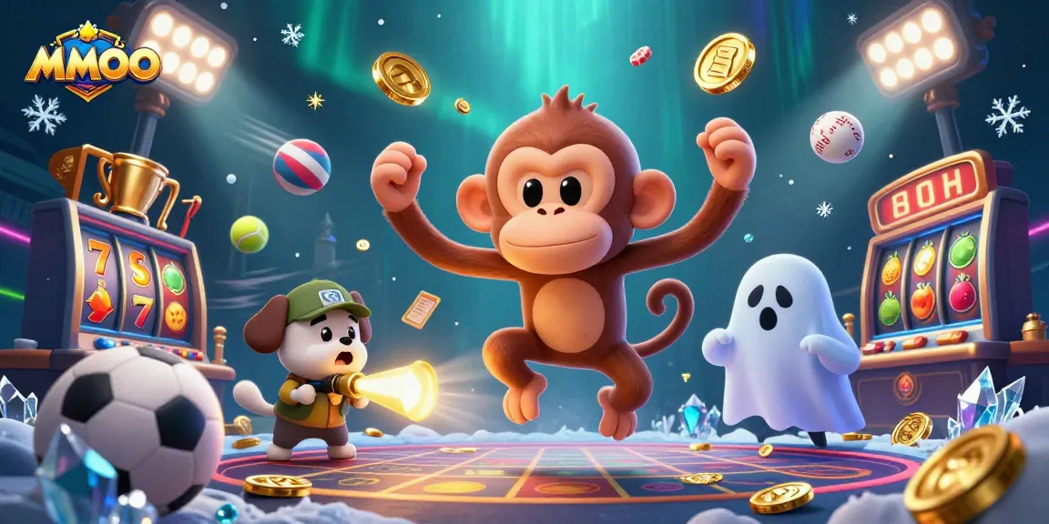 Witness the MMOO poltergeist monkey juggling coins in an enchanted casino.