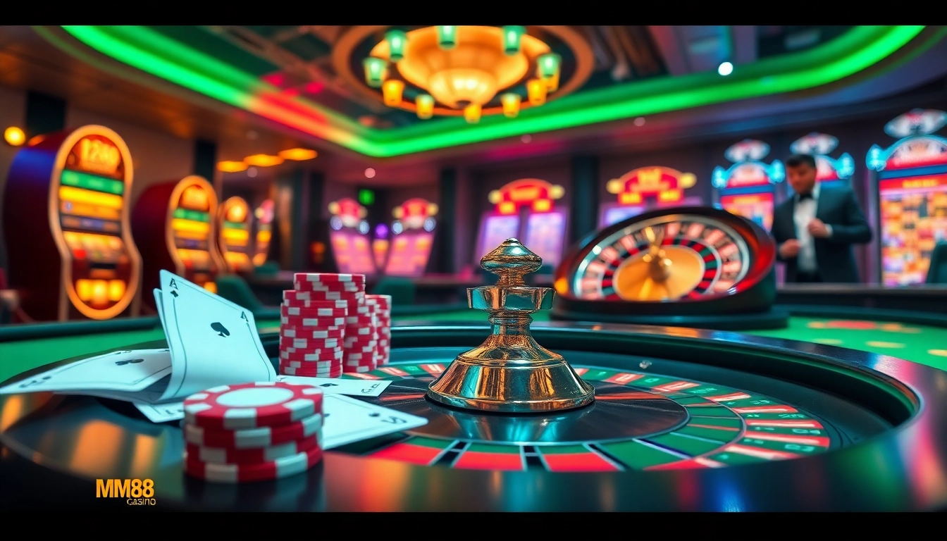 Engaging casino environment focusing on mm88 đăng nhập with poker chips and dynamic gaming visuals.