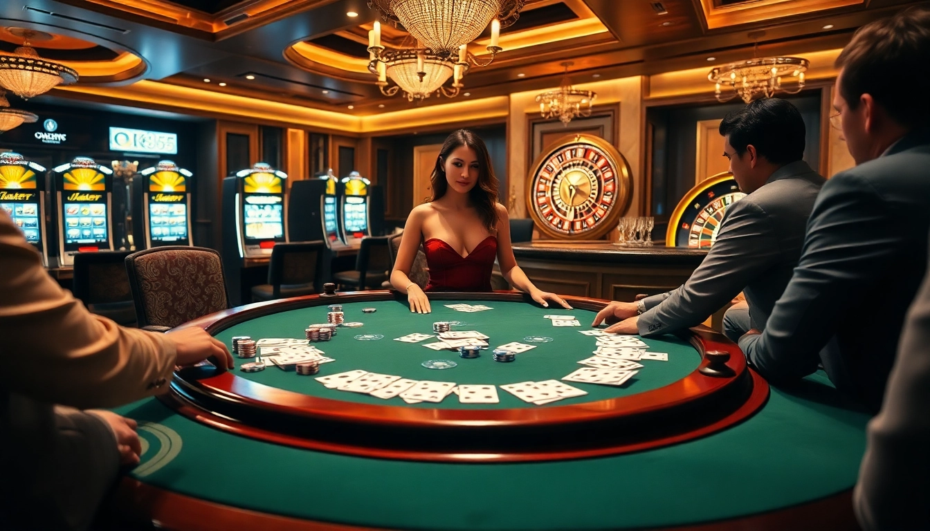 Experience high-stakes excitement with the vibrant gambling scene at ok365 com's luxurious poker table.
