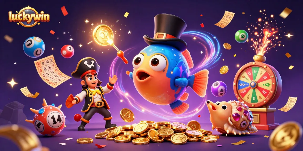 Win big with luckywin featuring a dazzling anglerfish and a vibrant gambling scene.