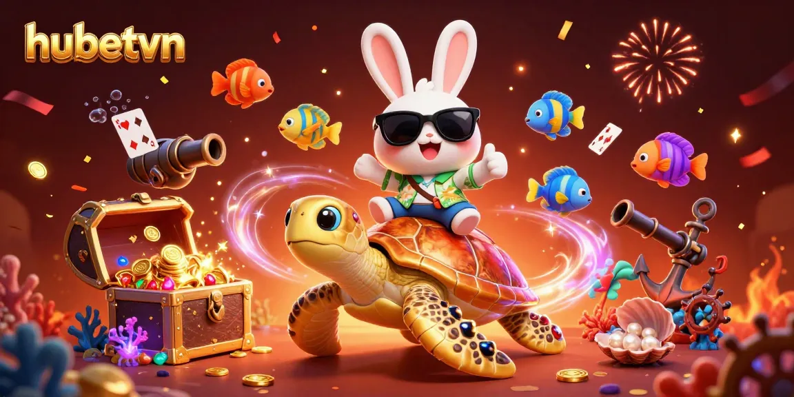 Join the fun at hubetvn as the lucky rabbit has a winning streak in this vibrant casino illustration.