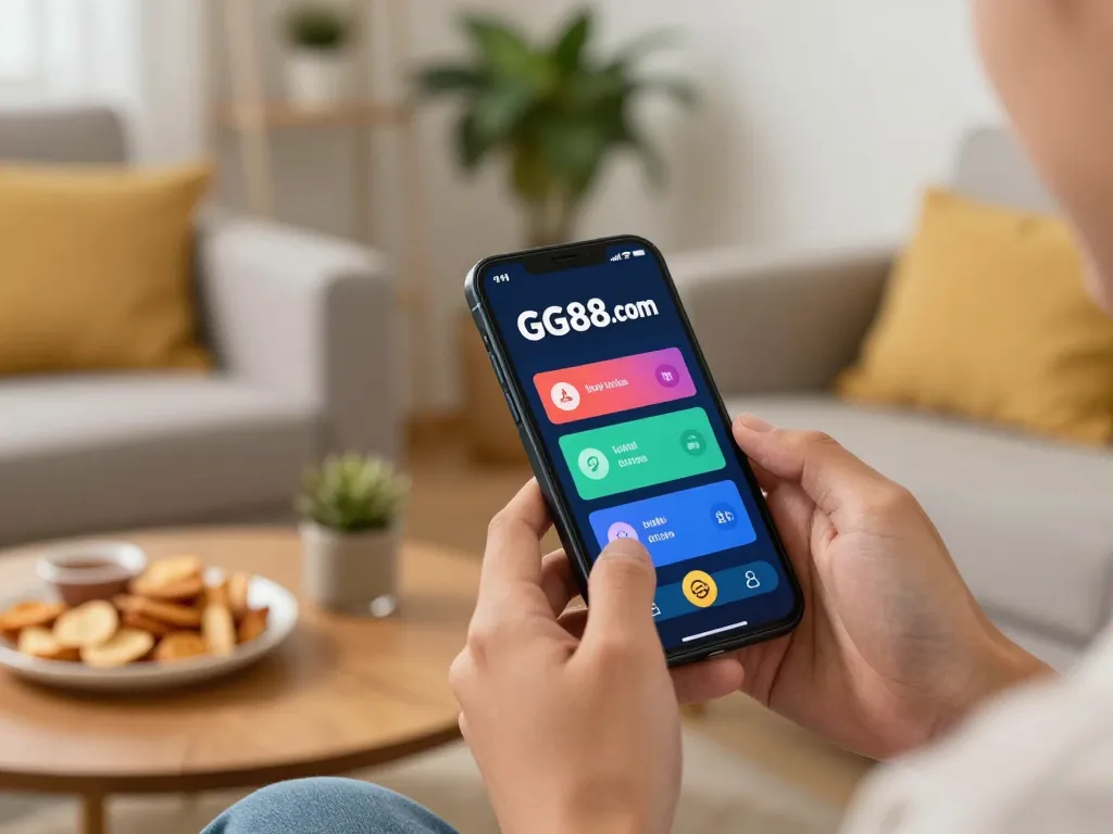 Engaging in responsible gaming on GG88.com with a smartphone in a cozy setting