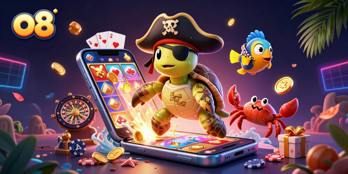 Experience the excitement of o8 as our pirate turtle discovers jackpot treasures and vibrant gaming adventures.