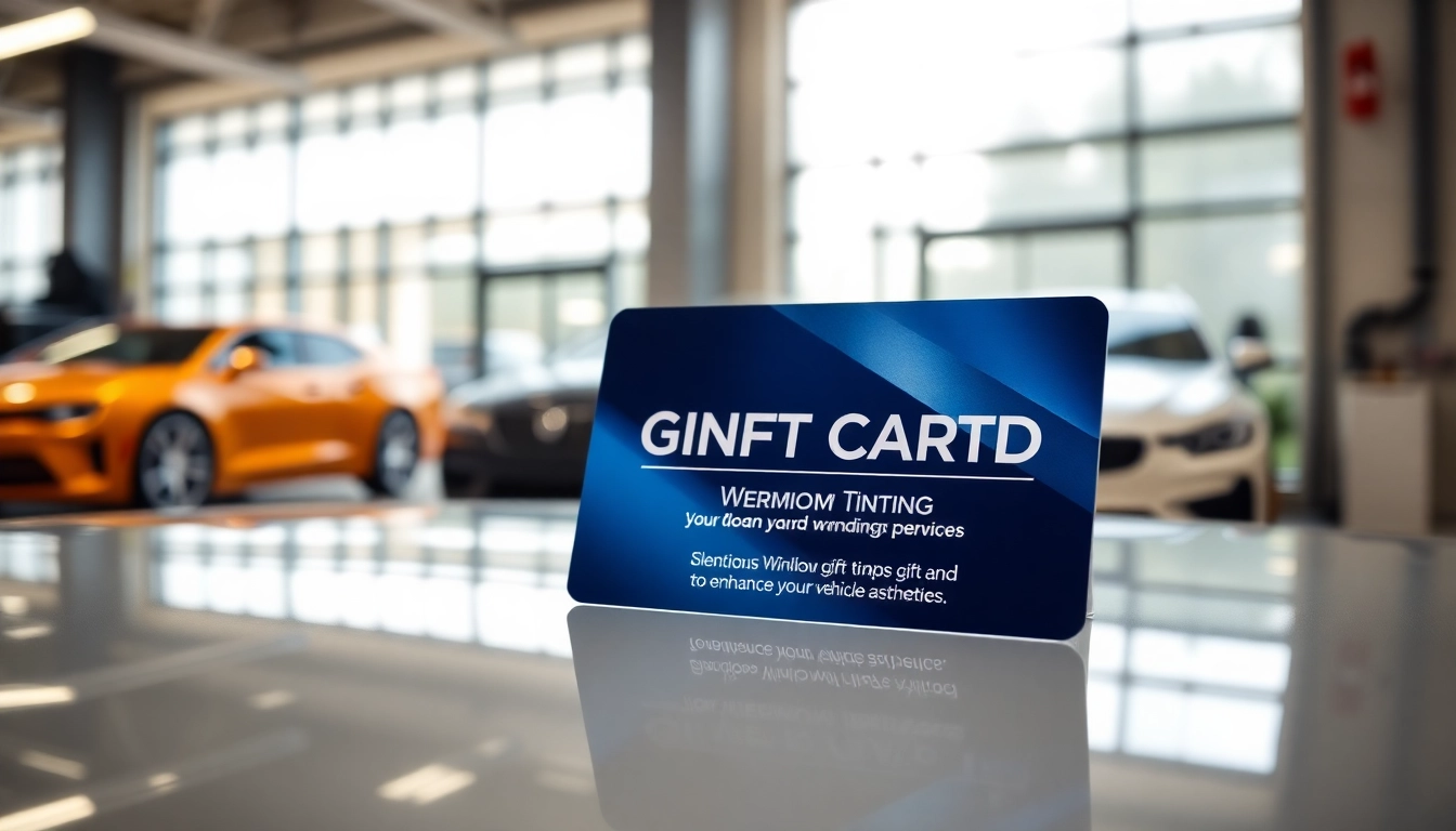 Gift card for window tint gift card displayed on a sleek surface.